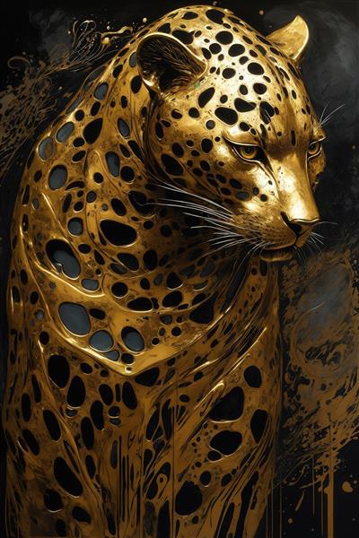 طرح سر پلنگ طلایی آبستره با رگه‌های روان برای چاپ روتختی