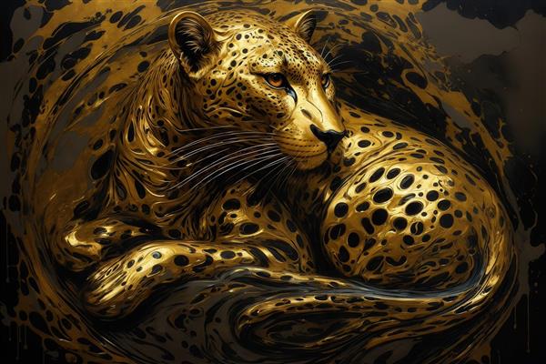 تصویر یوزپلنگ یا پلنگ طلایی آبستره روی پس‌زمینه تیره لوکس