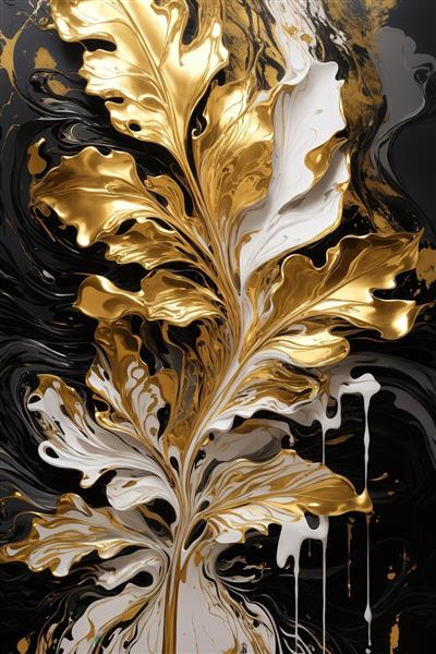 تصویر شاخه برگ طلایی برجسته با جلوه رنگ سفید چکیده‌شده