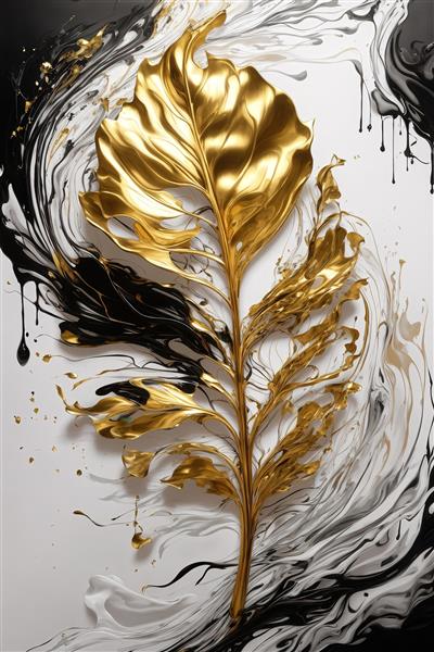پوستر شاخه برگ باریک طلایی با پس‌زمینه روان سیاه و سفید مدرن