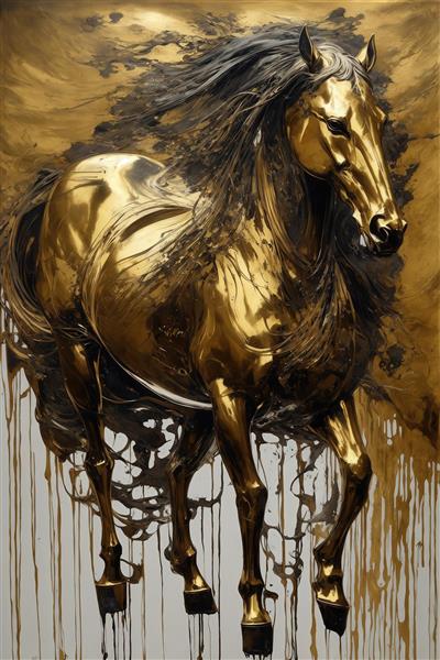 طرح اسب طلایی ایستاده با پس‌زمینه آبستره دکوراتیو باکیفیت