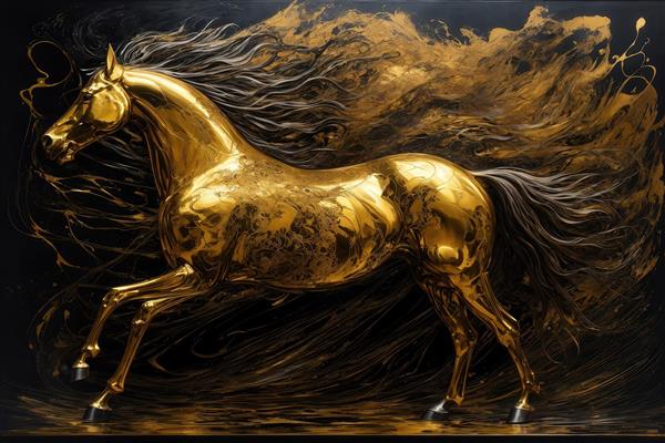 عکس اسب طلایی با یال بلند سیاه برای تابلو دکوراتیو لوکس