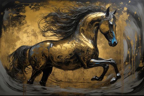 طرح دو اسب طلایی و نقره‌ای درهم با پس زمینه لوکس برای تابلو