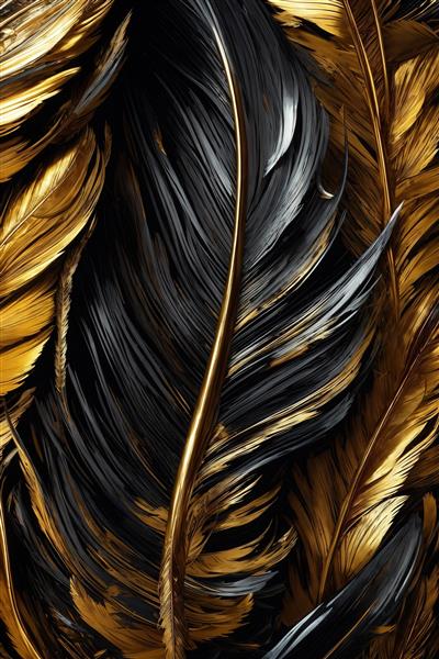 طرح پرهای طلایی، سیاه و خاکستری با بافت متراکم و برجسته برای چاپ