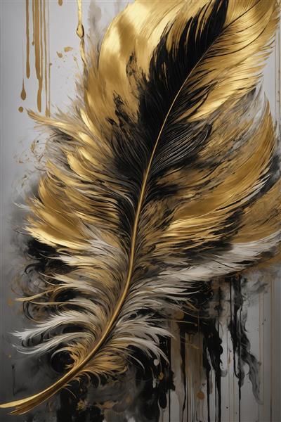 تصویر پر طلایی بزرگ و براق با پاشش جوهر سیاه و سفید برای دکور