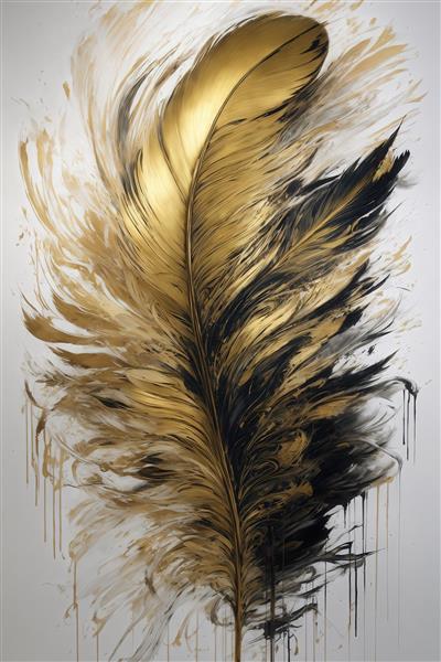 طرح پر طلایی بزرگ با پاشش جوهر مشکی روی زمینه سفید برای تابلو