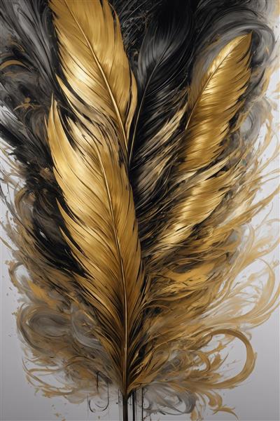 تصویر پرهای طلایی درخشان و تیره با موج‌های مایع برای پوستر لوکس