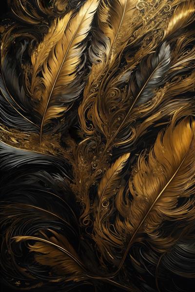 عکس پر طلایی با پاشش طلایی و خطوط جوهر تیره برای تابلو دیواری