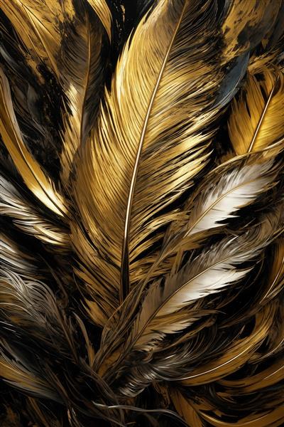 عکس پرهای طلایی و سفید زیاد با بافت نرم برای چاپ دکوراتیو