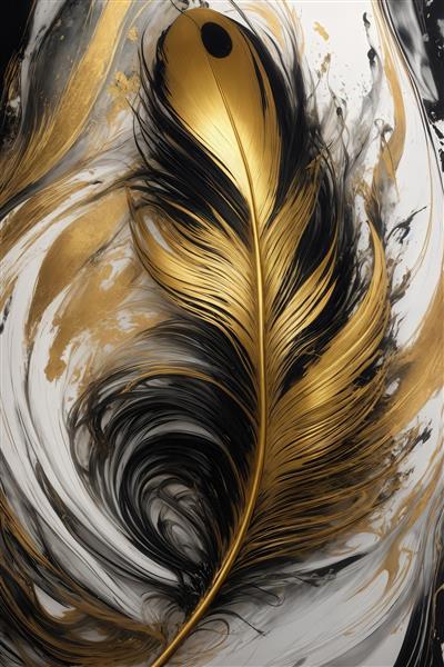 طرح پر طلایی و مشکی روی زمینه سفید و آبستره برای پوستر دیواری