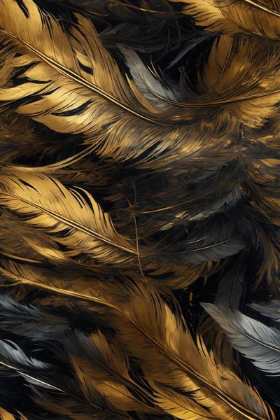 عکس پرهای طلایی، مشکی و خاکستری باکیفیت برای چاپ روی پارچه