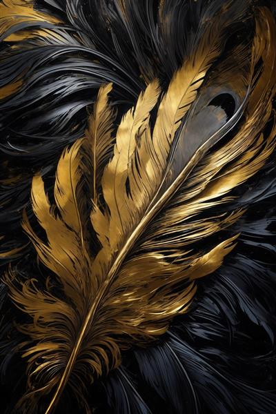تصویر پر طلایی با پرهای تیره و خاکستری در پس‌زمینه