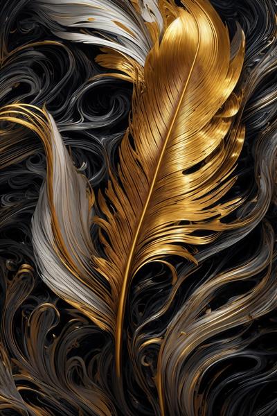 تصویر پر طلایی با پرهای تیره و خاکستری در پس‌زمینه برای تابلو