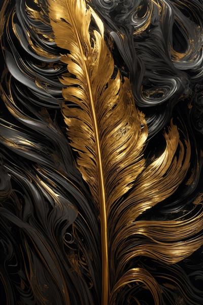 طرح پر طلایی با رگه‌های آبی روی پرهای تیره برای دکوراسیون لوکس