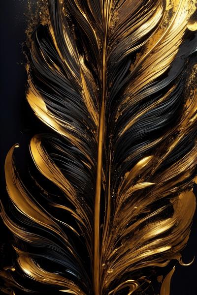 تصویر پرهای طلایی و تیره با بافت موج‌دار براق برای چاپ دکوراتیو