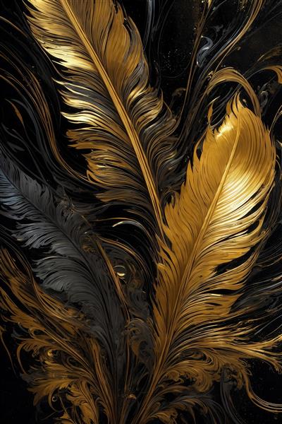 تصویر پرهای طلایی و مشکی با سبک دکوراتیو مدرن برای پوستر دیواری