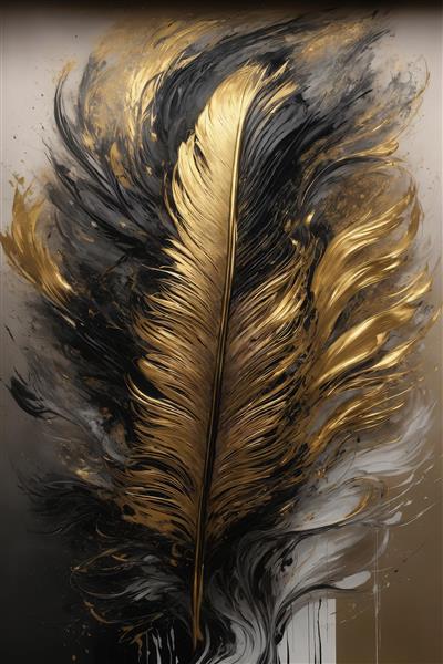 عکس پرهای طلایی براق و پرهای تیره برای تابلو و محصولات چاپی لوکس