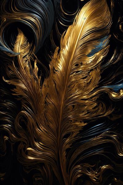 طرح پرهای طلایی و تیره با حس لوکس و آبستره برای پوستر دیواری