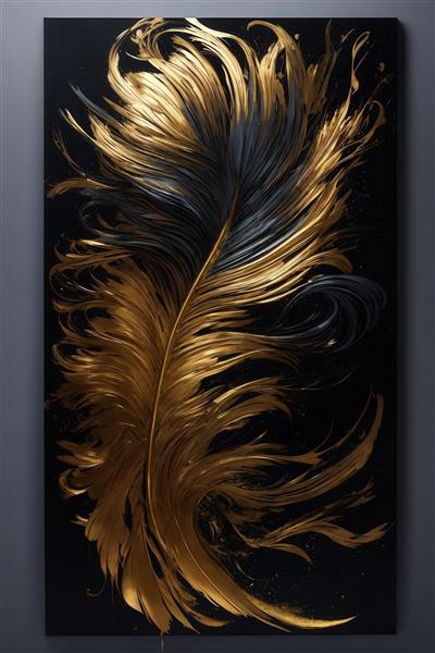 تصویر پرهای سیاه و طلایی به صورت آبستره و لوکس برای چاپ دکوراتیو