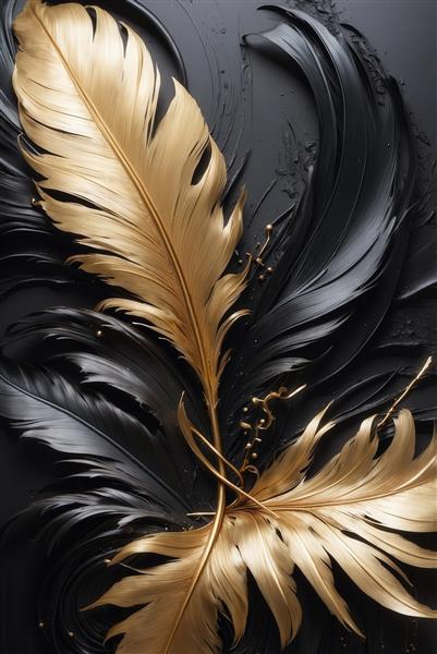 طرح پر طلایی بزرگ و پرهای مشکی با تزئینات سه‌بعدی برای چاپ روتختی