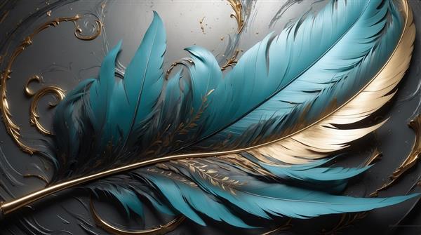 عکس پر آبی فیروزه‌ای و طلایی روی زمینه بافت‌دار انتزاعی برای پوستر