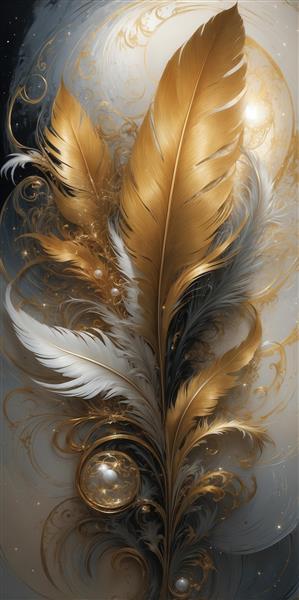 عکس پرهای طلایی و سفید درخشان با تزیینات لوکس برای تابلو پذیرایی