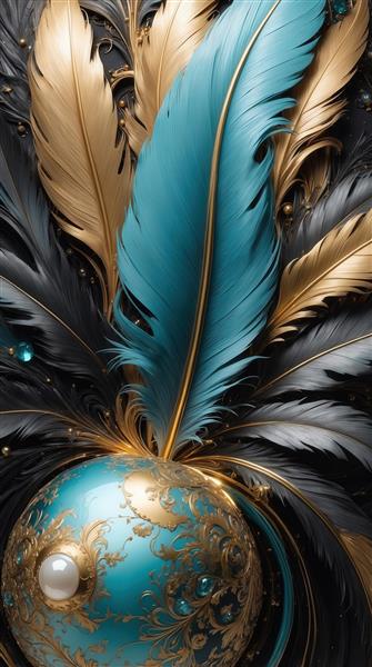 عکس گوی فیروزه‌ای در قاب هلالی طلایی و مروارید برای پوستر