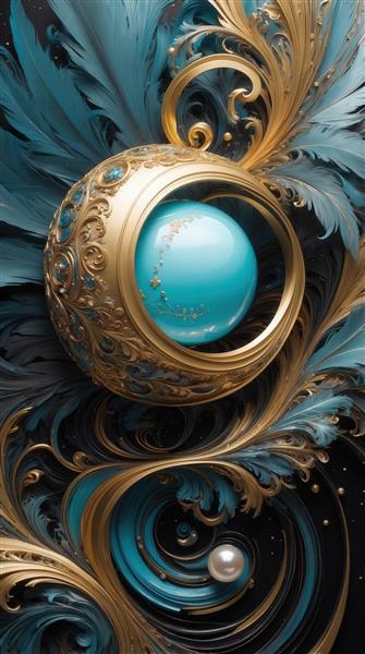 طرح گوی فیروزه‌ای و قاب طلایی با مروارید برای چاپ روتختی