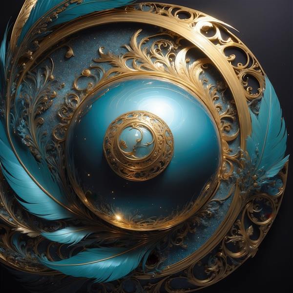 تصویر گوی آبی و تزئینات طلایی مارپیچ لوکس برای چاپ تابلو