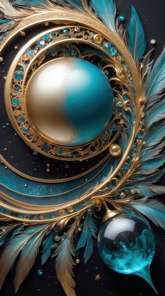 عکس گوی طلایی فیروزه‌ای و تزئینات کریستالی برای پوستر جشن