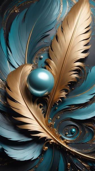 طرح پرهای طلایی و فیروزه‌ای با گوی درخشان برای تابلو پذیرایی