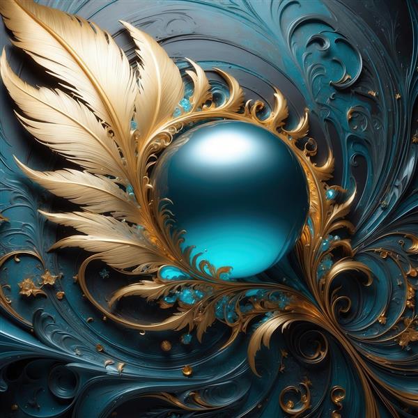 تصویر گوی آبی براق و پر طلایی باکیفیت برای چاپ دکوراسیون