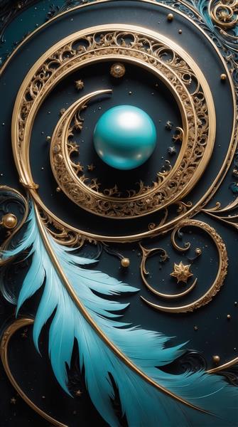 طرح پر آبی فیروزه‌ای و گوی مینیمال برای چاپ تابلو دکوراتیو