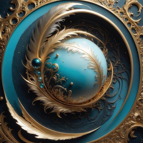 عکس پر طلایی و گوی آبی در قاب گرد کلاسیک برای دکور