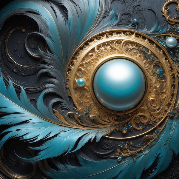 طرح پرهای مجلل فیروزه‌ای و طلایی با گوی مرواریدی برای چاپ