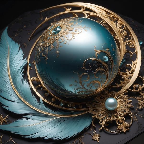 تصویر کره آبی با ماه و پر در تزیینات طلایی برای روتختی