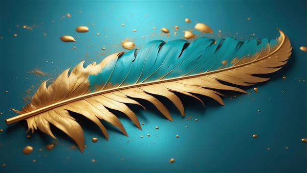 تصویر پر طلایی با قطرات مایع روی زمینه آبی براق برای چاپ