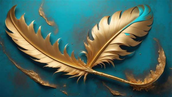 عکس دو پر طلایی درخشان روی پس‌زمینه آبی تیره برای چاپ