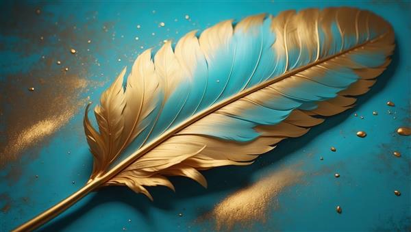 طرح پر فیروزه‌ای با رگه‌های طلایی و پودر در پس‌زمینه آبی