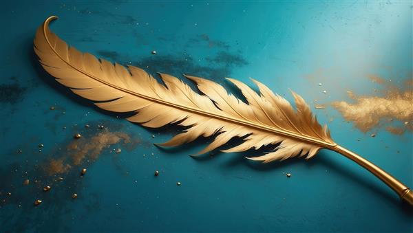 عکس پر تک‌رنگ طلایی مینیمال روی زمینه آبی شیک برای تابلو