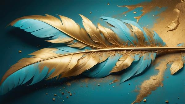 طرح پر طلایی و فیروزه‌ای باکیفیت و پاشش رنگ برای چاپ