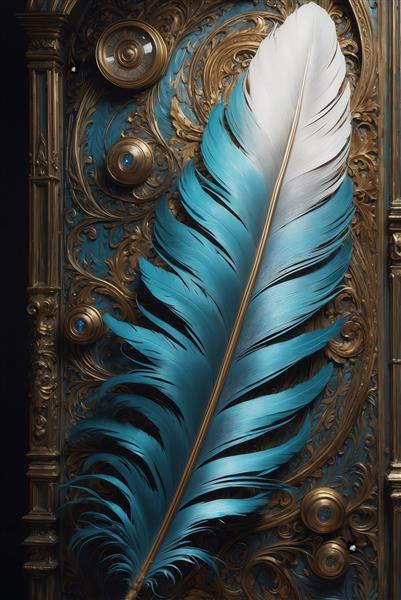 تصویر پر بزرگ فیروزه‌ای و سفید در قاب طلایی کلاسیک