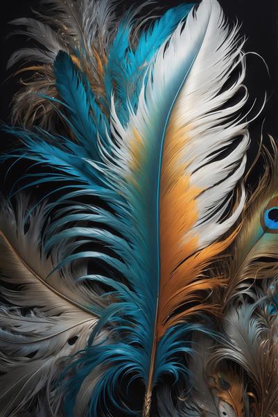 عکس پرهای رنگارنگ فانتزی (طلایی، آبی، نارنجی) برای پوستر