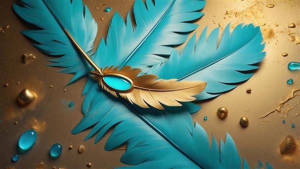 طرح پرهای طلایی و آبی طاووس در حالت بادبزنی برای چاپ