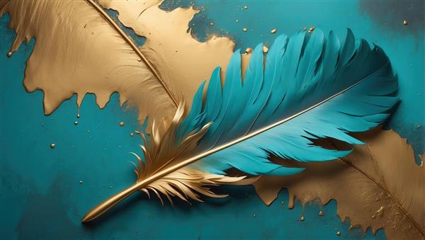 عکس پرهای رنگی طاووس فیروزه‌ای و طلایی با کیفیت بالا