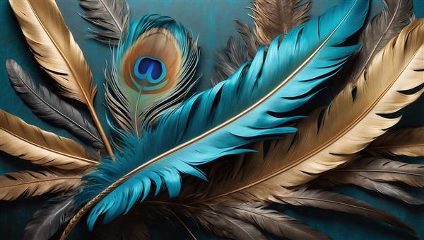 طرح پرهای طاووس آبی و طلایی با جزئیات زیاد برای روتختی