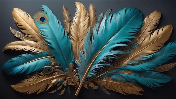 تصویر سه پر طلایی و آبی فیروزه‌ای با پس‌زمینه روشن برای چاپ