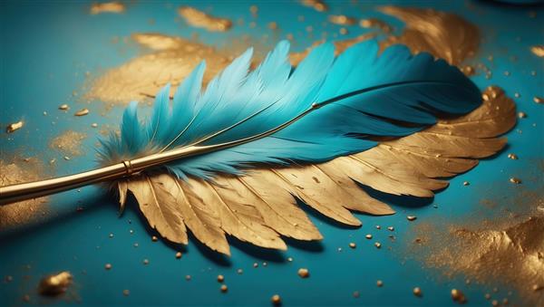 عکس پر طاووس فانتزی طلایی و آبی تیره برای تابلو دکوراتیو