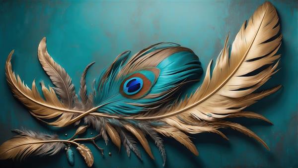 پر طاووس و پر طلایی طرح تابلو چاپی باکیفیت