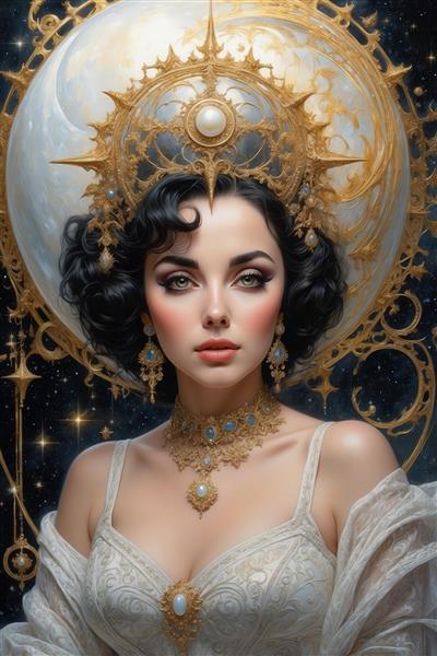 طرح پرتره زن با تاج خورشید طلایی و ماه بزرگ برای روتختی
